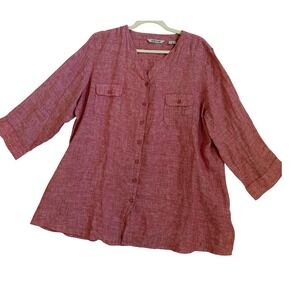 Orvis Womens Red 100% Linen Button Down Tunic 3/4 Sleeve Top XL Spring luxury